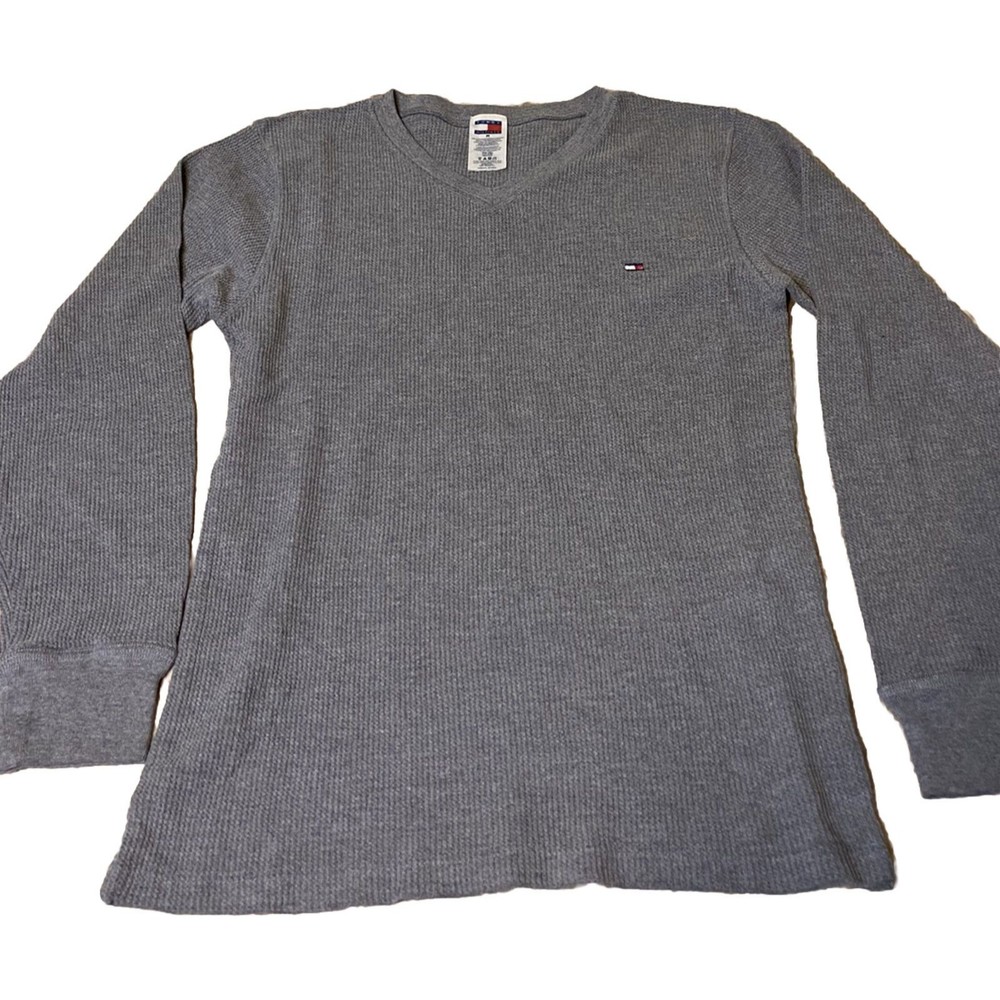 Tommy Hilfiger Sweater Men M Medium Gray Pullover V-Neck Long Sleeve
